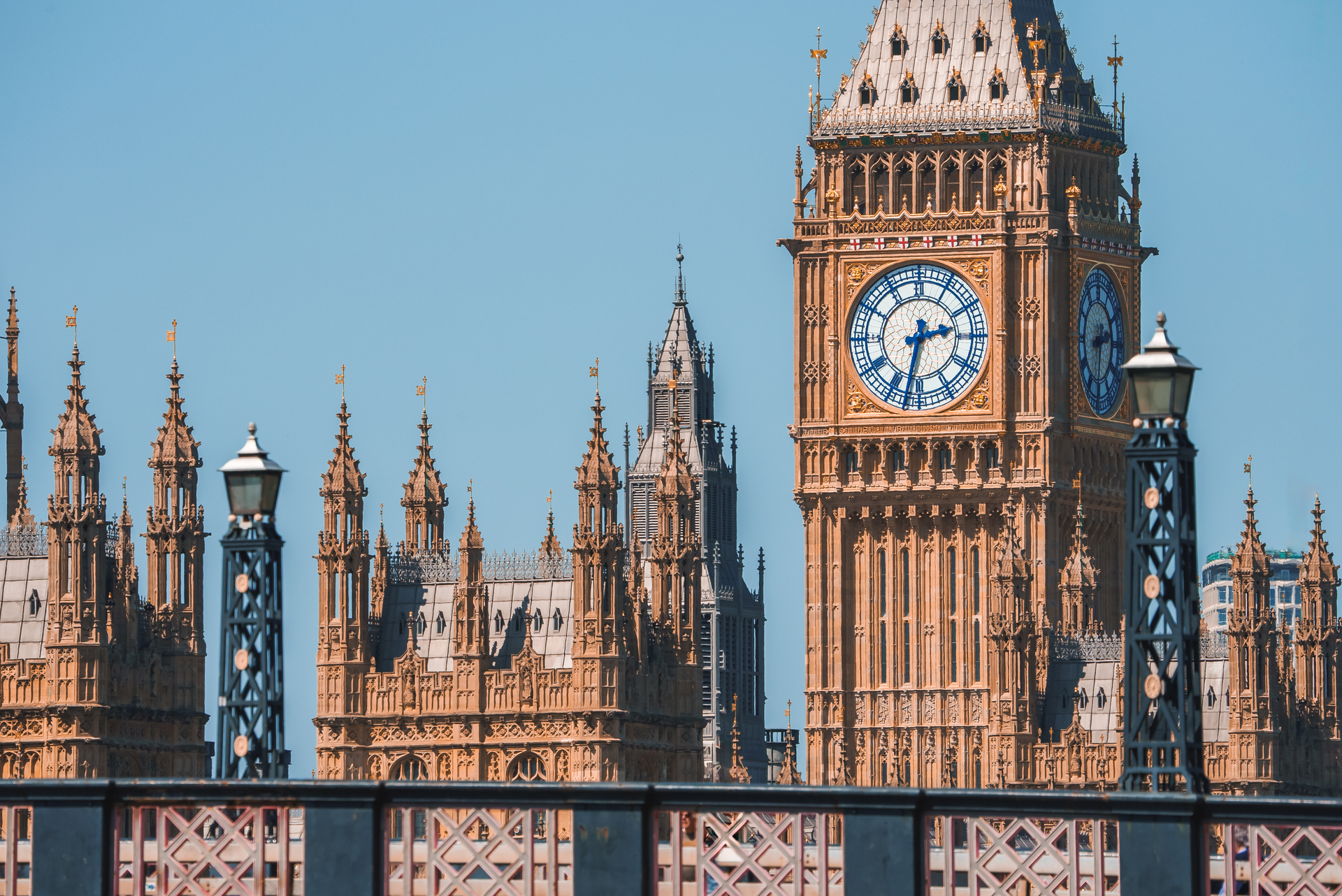 A London landmark beside the River Thames at dusk